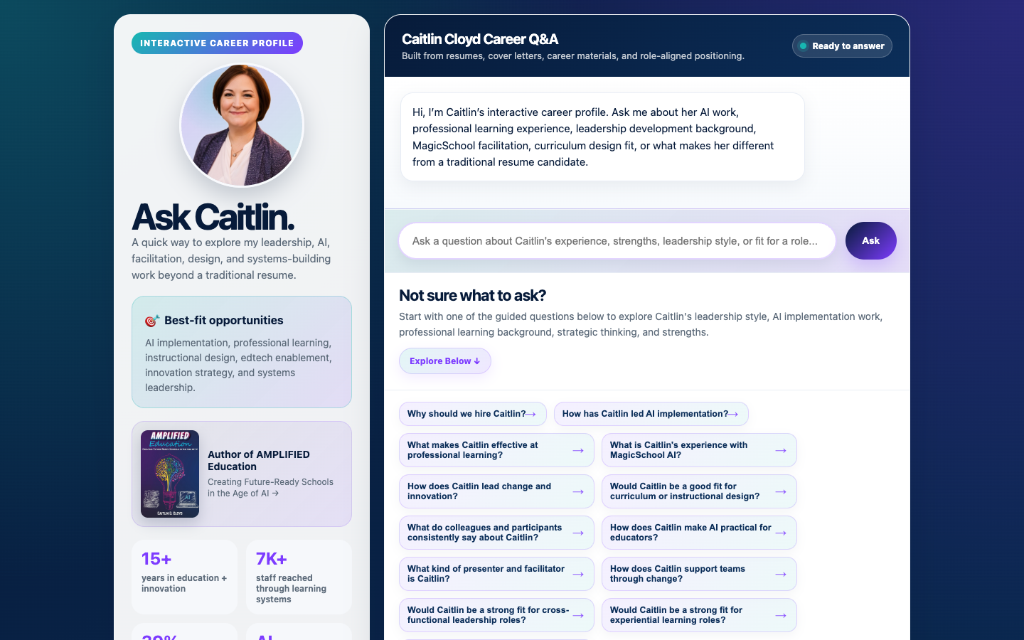 Ask Caitlin interactive career profile