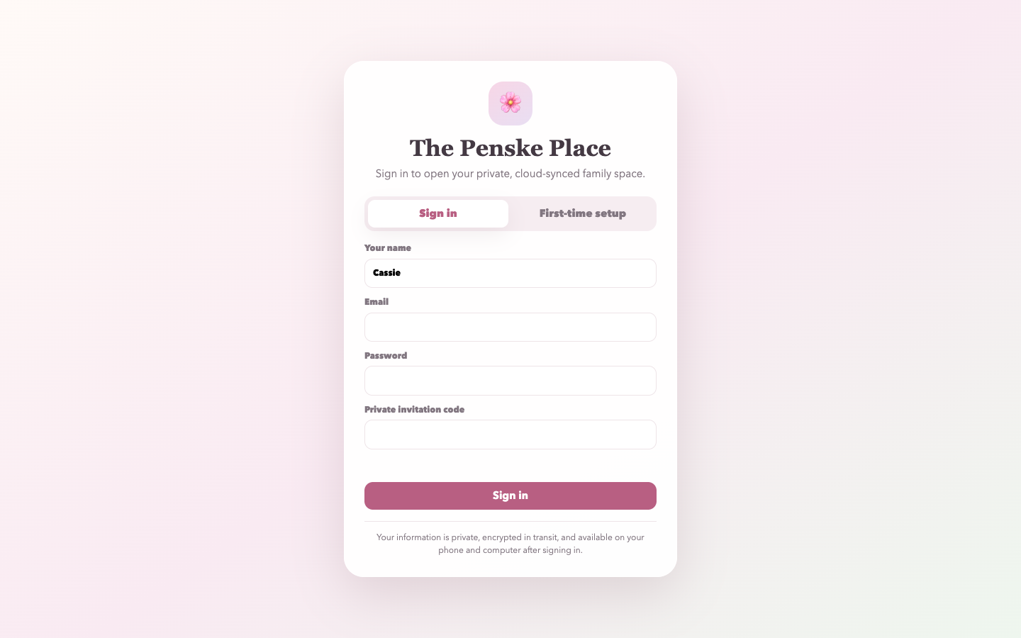 The Penske Place private sign-in experience