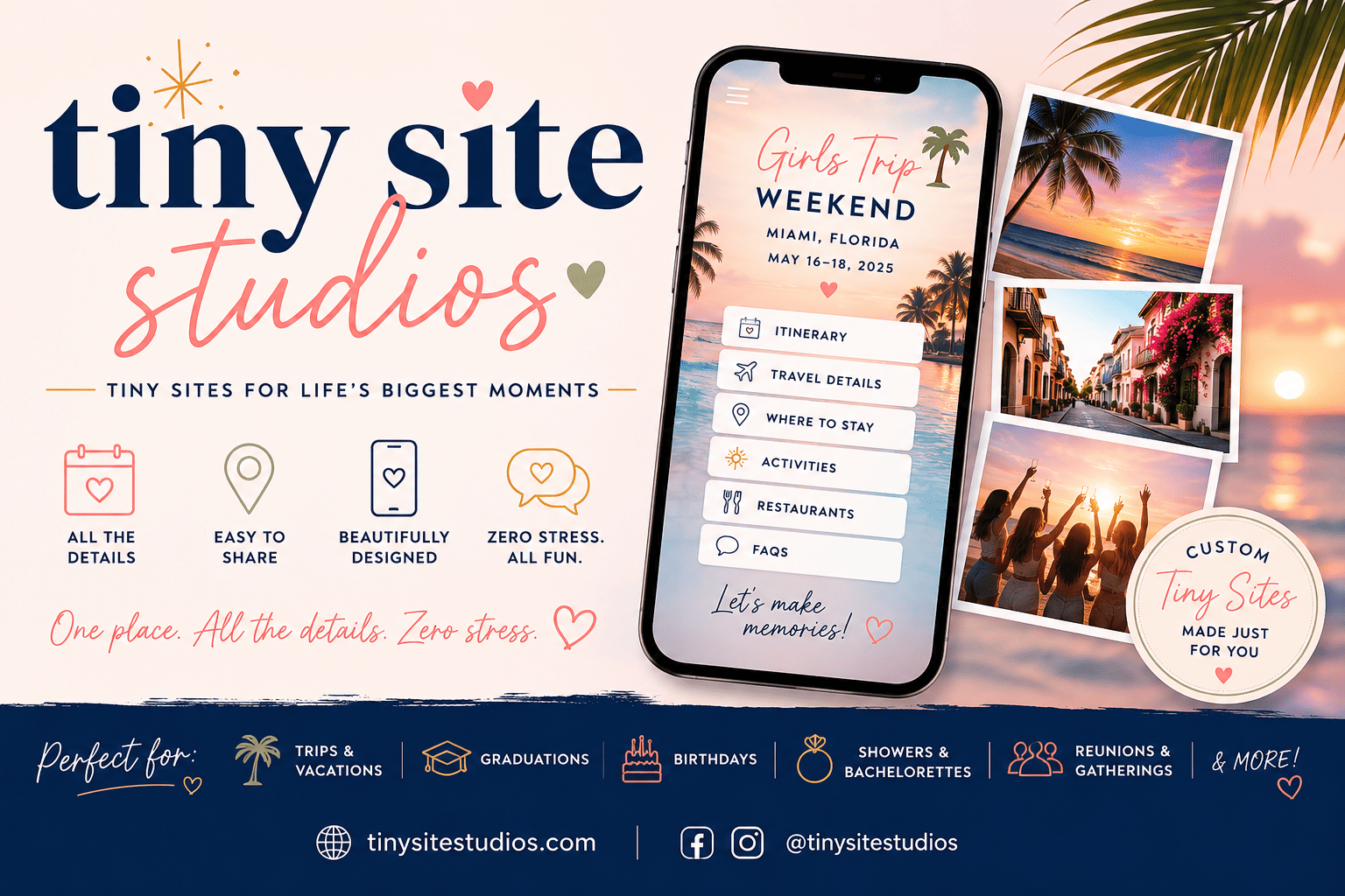 A custom girls trip website shown on a phone