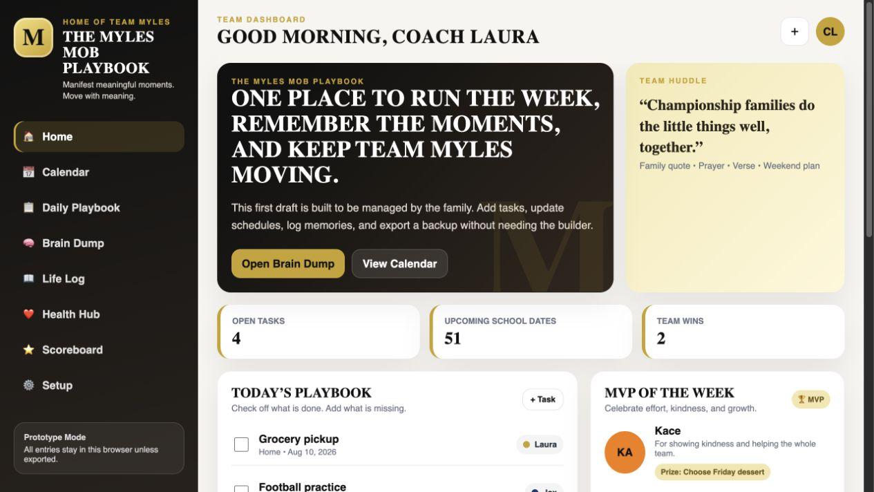 The Myles Mob Playbook family organizer