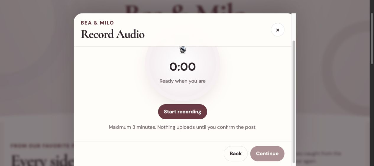 Guestbook Live voice-message recording experience